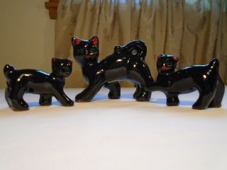 Vintage Ceramic Black Cat Figurines Momma W/2 Kittens Made In Japan