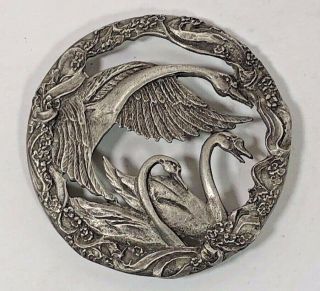 Vintage Rawcliffe Pewter Lid Swans 1989 Signed P.  Davis Pc2703 Potpourii Usa