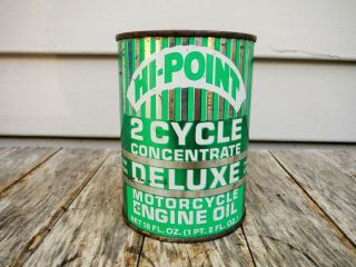 Vintage 1 Pint Hi - Point Motorcycle Deluxe Engine Motor Oil Can Lorain Ohio Full