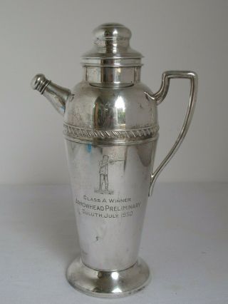 Vintage Silver Plate Cocktail Shaker Rifle Shooting Trophy Duluth 1950