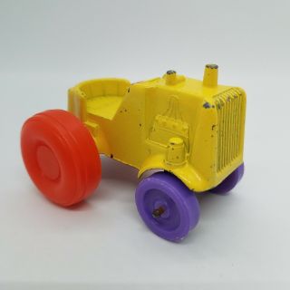 Vintage Tootsietoy 1967 Yellow Farm Tractor Purple & Orange Wheels Diecast Metal