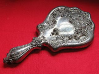 Antique Circa 1904 Derby Art Nouveau Silver Plated Hand Mirror Maiden W/ Roses