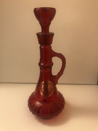 Vintage Ruby Red Jim Beam Genie Bottle Glass Decanter
