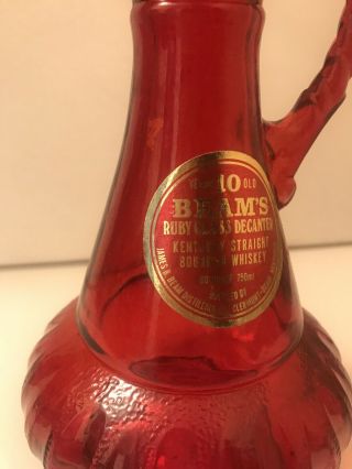 Vintage Ruby Red Jim Beam Genie Bottle Glass Decanter 2