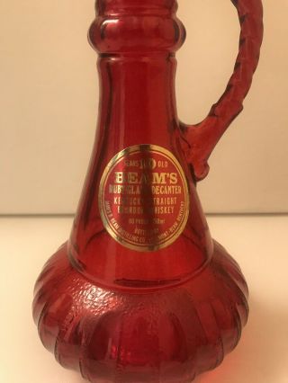 Vintage Ruby Red Jim Beam Genie Bottle Glass Decanter 3