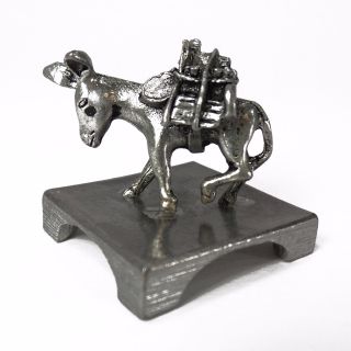 Vintage Solid Pewter Metal Pack Donkey Mule 1.  25 " Figurine On Square Base Exc