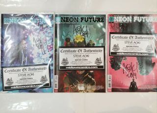 Neon Future 1,  2,  3 (1 - 3) Signed By Steve Aoki Nm With Impact Theory