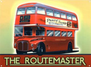London Bus Tin Sign Double Decker Red Bus The Routemaster Cream 40x30cm