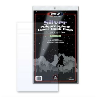 300 Bcw Resealable Silver Age Comic Book Poly Bags,  Acid Backer Boards