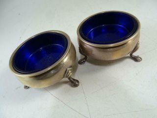 Antique George Ii Sterling Silver Open Salt Cellar Rank Frank Whiting Blue Glass