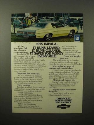 1975 Chevrolet Impala Sport Coupe Car Ad - Leaner