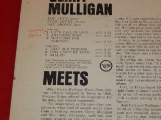 Vintage Gerry Mulligan Meets Stan Getz LP 1963 Verve Records V6 - 8535 4
