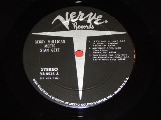 Vintage Gerry Mulligan Meets Stan Getz LP 1963 Verve Records V6 - 8535 6