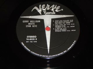 Vintage Gerry Mulligan Meets Stan Getz LP 1963 Verve Records V6 - 8535 8
