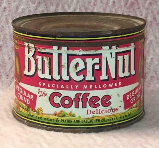 Vintage Butter - Nut Coffee Tin One Pound Can The Delicious Regular Grind