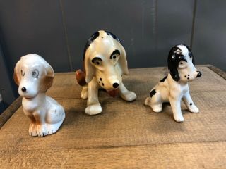 Vintage Miniature Set Of 3 Bone China Basset Hound Family Dog Figurines Japan