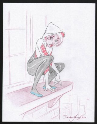 Dean Yeagle Signed Comic Art Sketch Mandy Spider Gwen Playboy Cartoon