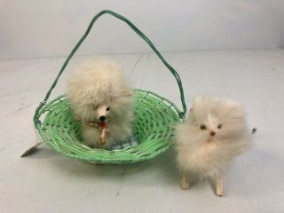 2 Vintage Fur Dogs White Poodle & Pomeranian 3 - 4 "