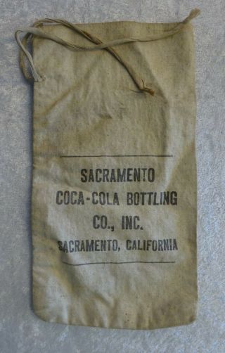 Vintage Cloth Bank Bag Coca Cola Bottling Co Sacramento Calif 10x5 ½” String Tie