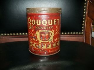 Antique Tin Bouquet Roasted Coffee 1 Lb Can Kitchen Advertising York