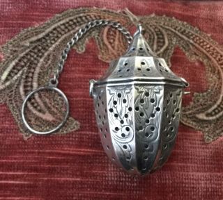 Webster Co Sterling Silver Tea Ball Strainer,  Hand Chased Florals And Swirls