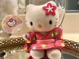 Rare Vtg 2002 Hello Kitty Kimono Plush Pull String Flapping Fan Sanrio Japan