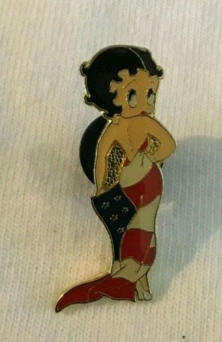 1 1/4 " Betty Boop Metal Hat / Lapel Pin Wrapped In Usa Flag