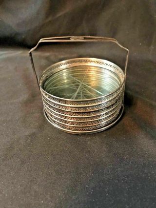 6 Antique Webster Sterling Silver And Cut Glass Coasters With Caddy