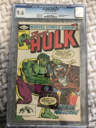 The Incredible Hulk 271 (may 1982,  Marvel) 1st Rocket Raccoon.  Cgc 9.  6