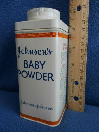 Vintage Johnson " S Baby Powder Full Tin Metal Can Lg.  9 Oz Litho Advertising