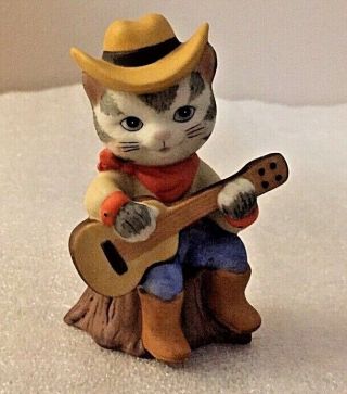 Cowboy Guitar Player Kitty Cat 3.  25 " H Figurine By Bronson Collectibles 1993