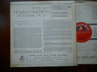 SAX 2411 Brahms Violin Concerto Oistrakh Klemperer s/c 2nd Ex 2