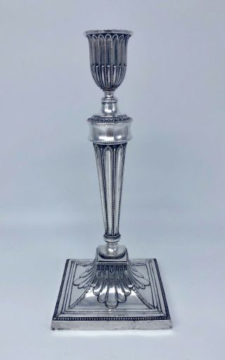 Tall King George Antique Rococo Silver Plate Georgian Fluted Beaded Candlestick