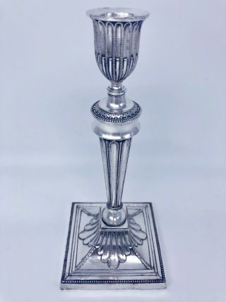 Tall King George Antique Rococo Silver Plate Georgian Fluted Beaded Candlestick 2