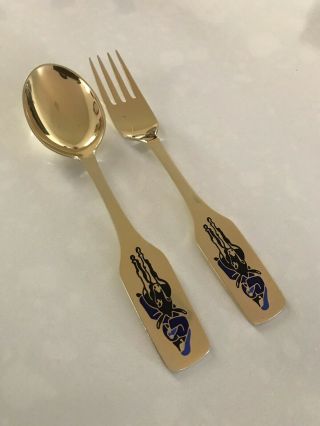 Anton Michelsen Christmas 1966 Sterling Silver And Enamel Spoon And Fork
