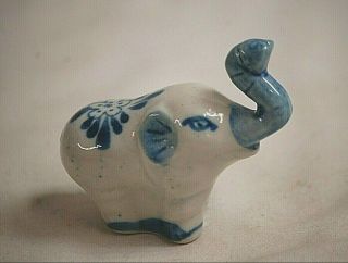 Old Vintage Porcelain Blue & White Wild Elephant Figurine Shadow Box Shelf Decor