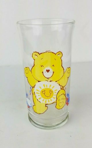Vintage 1983 Care Bears Drinking Glass Yellow Funshine Bear Pizza Hut Series