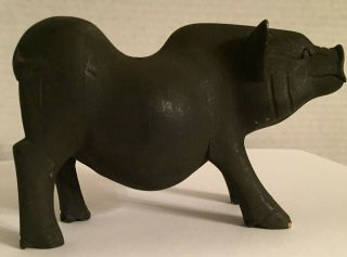 Balsa Wood Hand Carved Black Pig