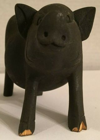 Balsa Wood Hand Carved Black Pig 2