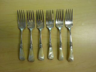 Set Of 6 Antique Mother Of Pearl Handle Sterling Bolster Luncheon Forks