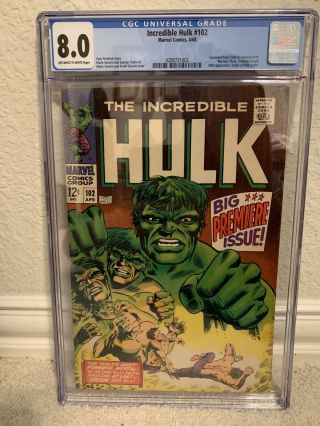 The Incredible Hulk 102 Cgc 8.  0 (apr 1968,  Marvel)