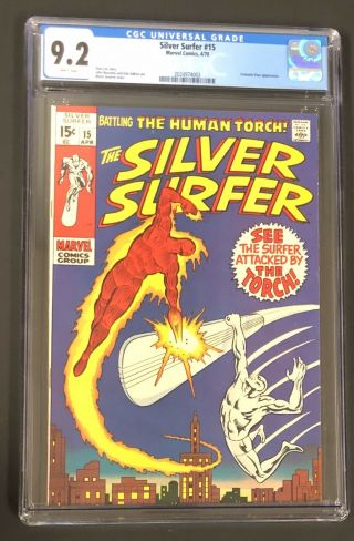 Silver Surfer 15 (apr 1970,  Marvel) Cgc 9.  2 Classic Surfer Vs Human Torch Cover