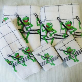 Rare Vintage Kermit The Frog Muppets 5 Piece Bath Towel Set By Martex