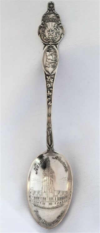 Vintage Union Station Fort Worth Tx Sterling Silver Souvenir Spoon 5 1/4 " Long