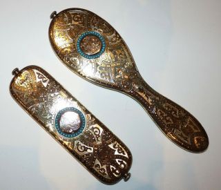 Silver - Solid Silver Gilt Brush And Mirror Holders,  London 1859