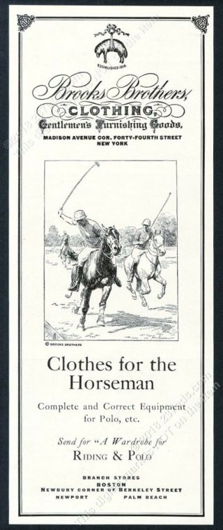 1930 Polo Pony Match Horse Art Brooks Brothers Clothes Vintage Print Ad