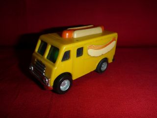 Yellow Hot Dog Food Truck Panel Van Mfg.  Macao 1976 Ideal Hollis Ny Plastic Car
