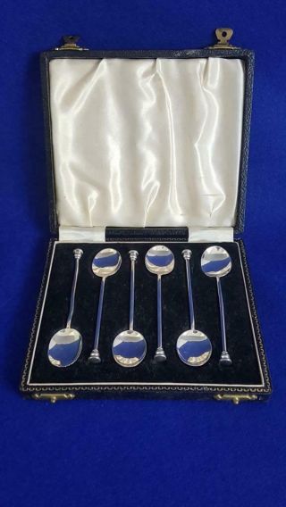 Fine Box Set 6 Sheff 1922 H/m Sterling Silver Coffee Spoons W Seal Tops 42g