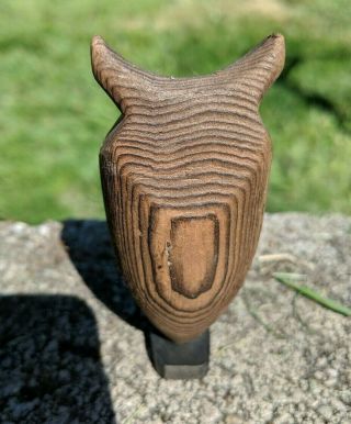 Vintage Carved Wood Owl Figurine Big Glass Eyes 4