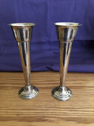 Vintage 8 3/4 " Tall Alvin Weighted Base Sterling Silver Trumpet Vases